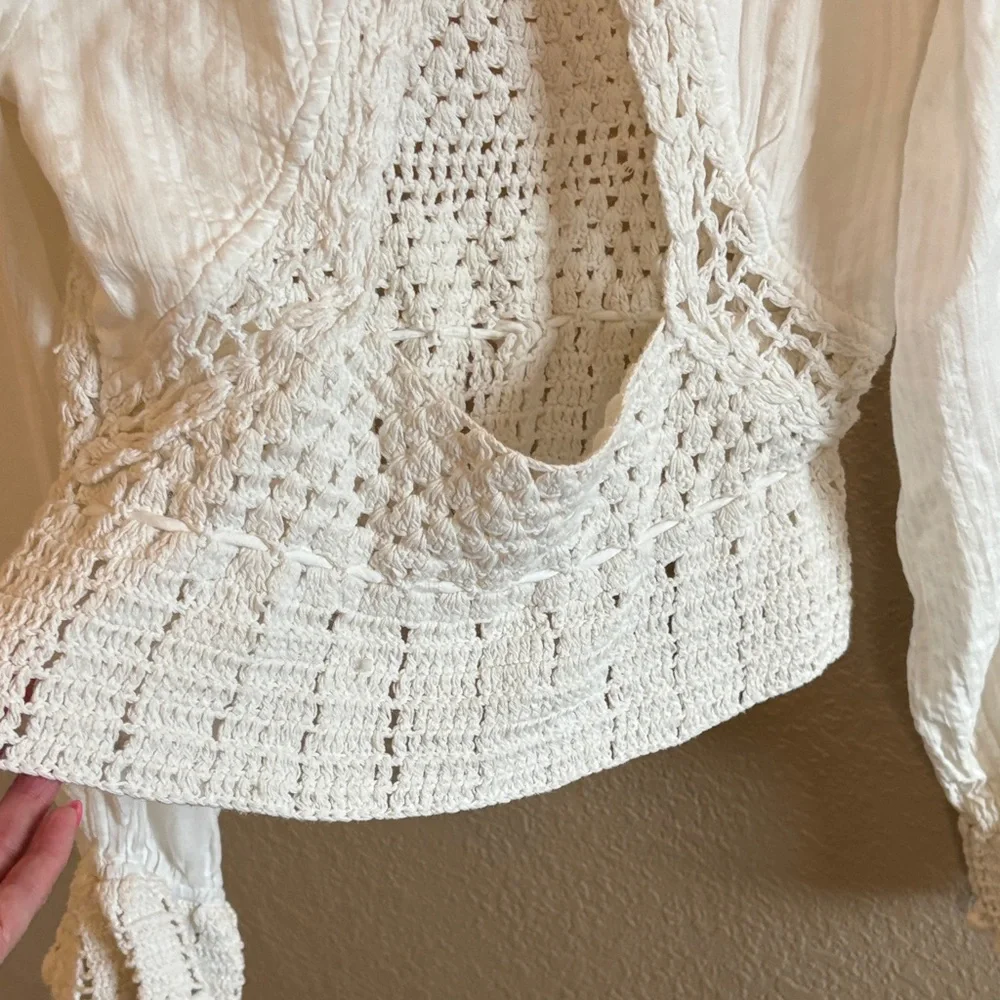 Free People White Crochet Peasant Blouse